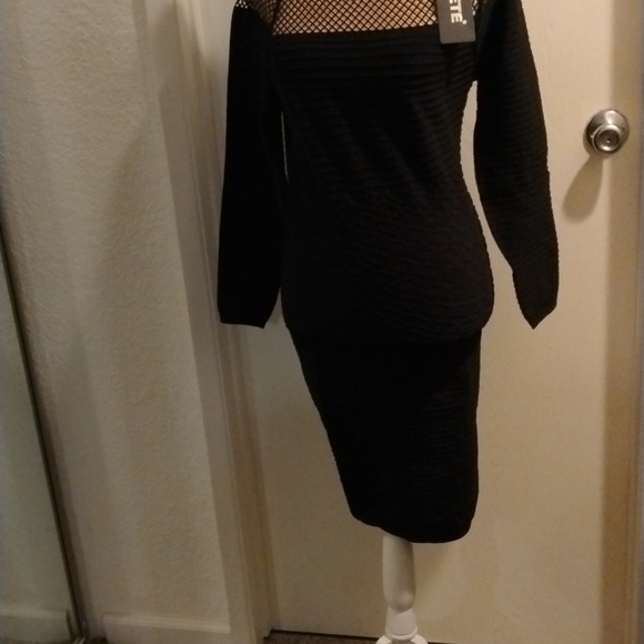 NWT Yelete Body Con Black Dress Size Large Sexy Mesh Cut outs - Picture 3 of 7